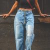 Bottoms female | Stylish Casual Paneled Washed Jeans Blue