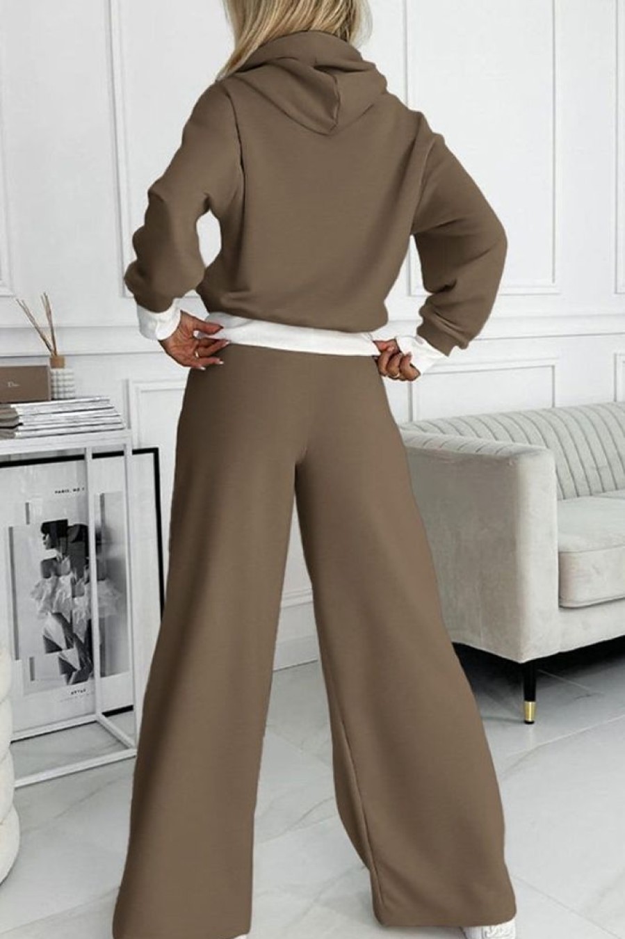 2-Pieces female | Casual Threaded Stitching Fake Sweatshirt Wide-Leg Pants Suit