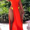 Dresses female | Fashion Classic Sexy Split Solid Color Dress