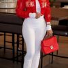 Tops & Outerwear female | Trendy Artificial Pu Stitching Long Sleeve Letter Print Short Jacket Red