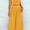 2-Pieces female | Solid Color Asymmetric Hollow Crew Neck Vest Wide Leg Pants Casual Suit