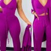 2-Pieces female | Solid Color Sleeveless Ruched Top Wide Leg Pants Cape Jacket Three Piece Set Purple