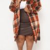 Tops & Outerwear female | Casual Plus Size Single-Breasted Brushed Plaid Windbreaker Orange