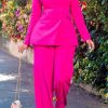 2-Pieces female | Fashionable V-Neck Solid Color Suit Rose Red