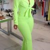 2-Pieces female | Fashion Lapel Solid Color Knotted Commuter Blazer Pants Suit Light Green