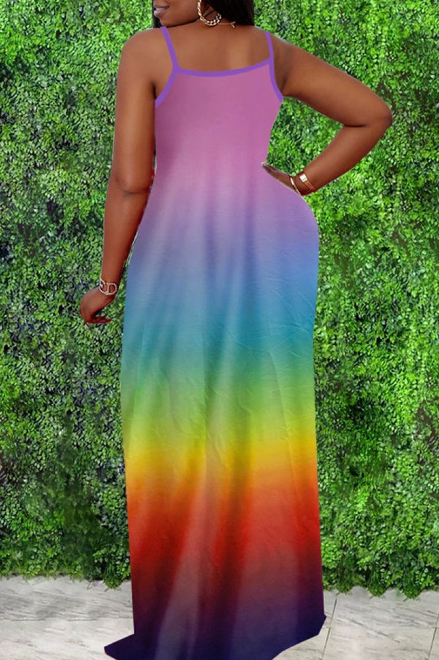 Dresses female | Plus Size Rainbow Print Maxi Dress Multicolor