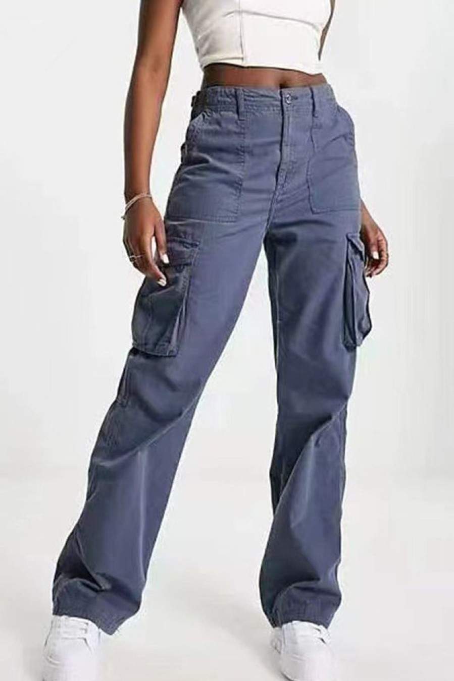 Bottoms female | Casual Solid Color Pocket Cargo Pants