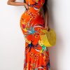 Dresses female | Elegant Bandeau Floral Print Maxi Dress