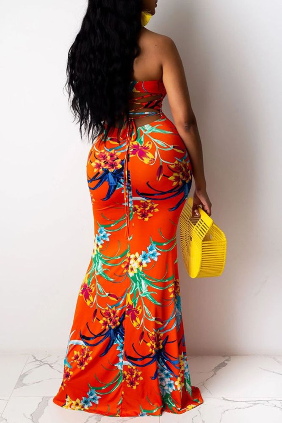 Dresses female | Elegant Bandeau Floral Print Maxi Dress