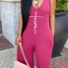 Jumpsuits & Rompers female | Letter Print U Collar Sleeveless Casual Loose Jumpsuit