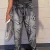 Bottoms female | Fashion Faux Denim Print High Waist Wide Leg Pants Dark Grey