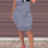 Dresses female | Casual Striped Printed Pocket Slim Midi Dress Black