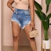 Bottoms female | Fashion Casual Stretch Denim Tassel Stretch Shorts Blue