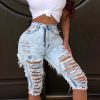 Bottoms female | Fashion Ripped High Waist Denim Shorts Blue