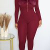 Jumpsuits & Rompers female | New Solid Color Zip Plush Slim Fit Jumpsuit