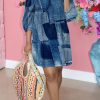 Dresses female | Imitation Denim Print Off-The-Shoulder Loose Dress Blue