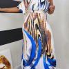 Dresses female | Fashion Casual Abstract Printed Asymmetrical One-Shoulder Maxi Dress White