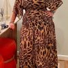 Dresses female | Plus Size Leopard V-Neck Tiered Chiffon Maxi Dress Leopard Print