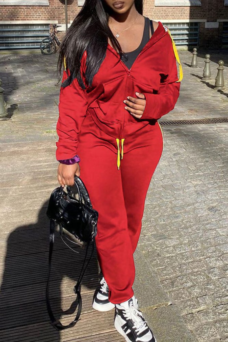 2-Pieces female | Fashion Casual Solid Color Zipper Sports Jogging Two-Piece Set