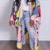 Tops & Outerwear female | Casual Printed Long Sleeve Loose Cardigan Long Coat Multicolor