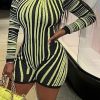 Jumpsuits & Rompers female | Fashion Long Sleeve Stripe Print High Waist Skinny Butt Lift Jumpsuit Green