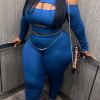 2-Pieces female | Pure Color Hollow Bandage Sexy Plus Size Two-Piece Suit