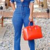 Jumpsuits & Rompers female | Fashion Lapel Short Sleeve Denim Jumpsuit Navy Blue