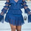 2-Pieces female | Sexy Mesh Long Sleeve Ruffle Dress And Sling Dress Suits