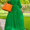 Dresses female | Solid Color V-Neck Waist Maxi Dress