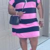 Dresses female | Casual Stripe Polo Neck Short Sleeve Plus Size Midi Dress