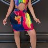 Dresses female | Colorful Tie Dye Cutout Knotted Mini Dress