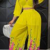 2-Pieces female | Trendy V-Neck Dol-Sleeve Chiffon Top Pleated Wide-Leg Pants Set