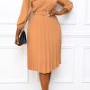 Dresses female | Commuter Single Breasted 3/4 Lenght Sleeve Pleated Midi Dress