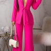 2-Pieces female | Commuter Solid Color Long Sleeve Deep V Neck Suit