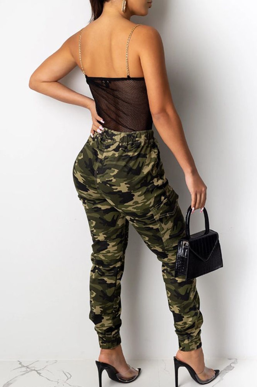 Bottoms female | Casual Camouflage Loose Legged Overalls Army Green