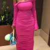 Dresses female | Fashion Off-The-Shoulder Lace-Up Backless Pleated Maxi Dress