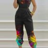 Jumpsuits & Rompers female | Fashion Print Halter Neck Pocketed Plus Size Jumpsuit