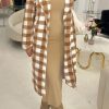 Tops & Outerwear female | Casual Plaid Printed Plush Midi Coat Khaki