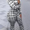 Jumpsuits & Rompers female | Casual Plaid Printed Lapel Slim Fit Pleated Zipper Jumpsuit