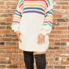 Dresses female | Rainbow Striped Turtleneck Pullover Mid-Length Sweater Dress Multicolor