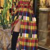 Dresses female | Fashion Slit Long Sleeve Plaid Shirt Maxi Dress Multicolor