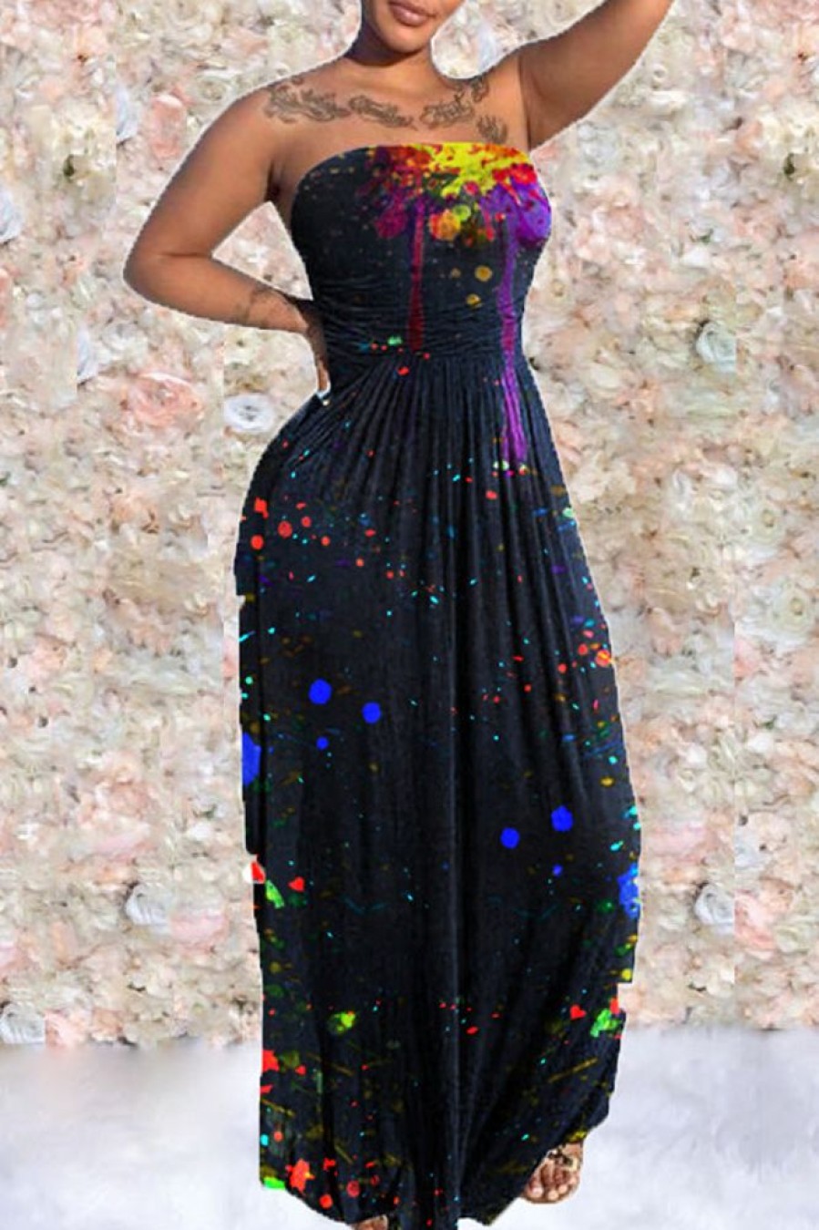 Dresses female | Inkjet Print Bandeau Maxi Dress