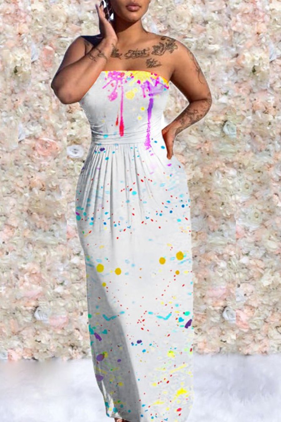 Dresses female | Inkjet Print Bandeau Maxi Dress