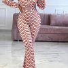 Jumpsuits & Rompers female | Fashion Sexy Hollow Out Waist Gathered Printed Flared Jumpsuits Multicolor