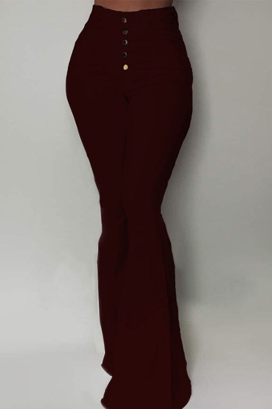 Bottoms female | Casual High Waist Hips Flared Fishtail Single Breasted Simple Trousers