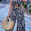 Jumpsuits & Rompers female | Fashion Print Sleeveless Wide Leg Jumpsuit Black