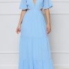 Dresses female | Fashion Solid Color Chiffon Temperament Low Cut Waist Dress