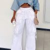 Bottoms female | Street High Waist Eyelet Ribbon Straight Cargo Pants White