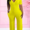 Jumpsuits & Rompers female | Casual V Neck Solid Color Short Sleeved Jumpsuit