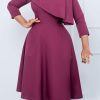 Dresses female | New Round Neck Solid Color Temperament Swing Dress